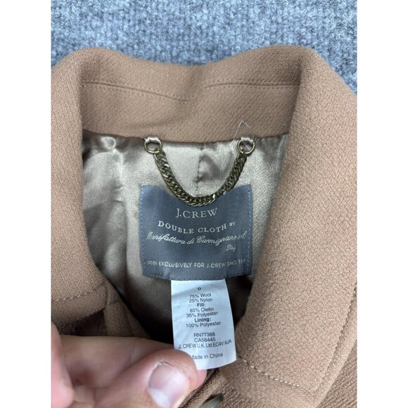 J Crew Double Cloth Coat Womens 0 Camel Wool Blend Button Front Lined Long Warm - Picture 2 of 6